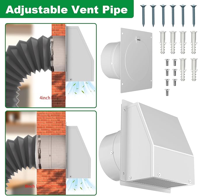10 Inch Hooded Wall Vent with Screen and Damper, Stainless Steel Wall Vent Exhaust Vent Cover, Exhaust Exterior Air Vent Cover Cap for Kitchen Range Hood HVAC Duct Dryer Ventilation