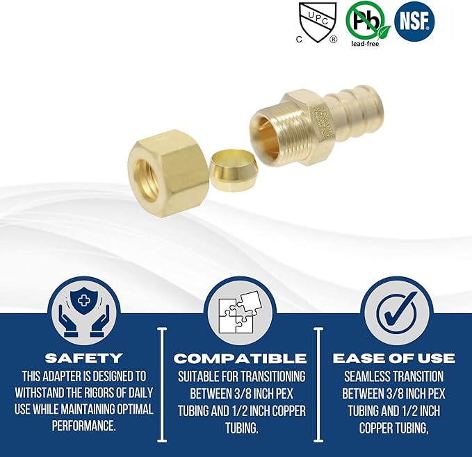 XFITTING OD Compression 3/8 Inch x 1/2 Inch Pex Transition Straight Adapter, 26-5-2=10X, 10 Pieces
