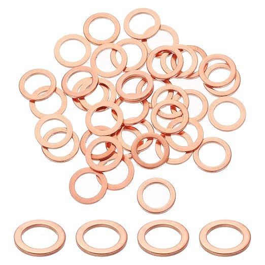 uxcell 75Pcs M8 Flat Washer Copper Washer Sealing Rings, 8mm ID 12mm OD 1mm Thickness Copper Crush Washers Metric Sealing Gasket for Plumbing Machinery Automotive