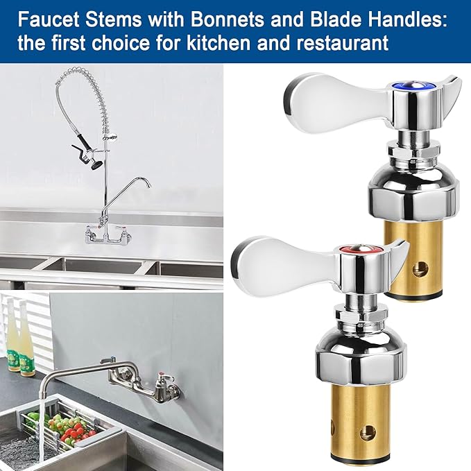 Brass Spindle Assembly for Commercial Faucet Valve Spool Replacement Hot Cold Side Handle Stem Assembly Cartridge Fit Kitchen Restaurant (1 Pair)