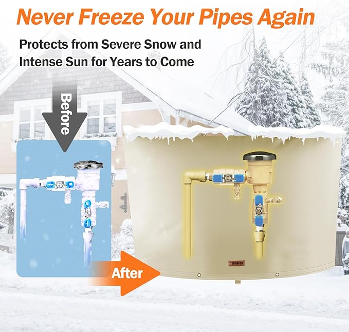 Backflow Preventer Pipe Insulation Cover (5°F) - Irrigation Sprinkler Valve Insulated Pouch - Water Well Pump Cover - Sturdy 5 Layers for Winter Freeze Protection, 90" W x 60" H, Beige
