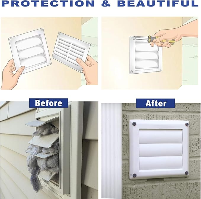 [2 PACKS]4 Inch White Plastic Louvered Outdoor Vent Cover With Stainless Steel Grille Screen, Exhaust Vent cover Widely Used for Dryers and Houses Wall to Keep Rain, Snow, Wind or Birds by AMI PARTS