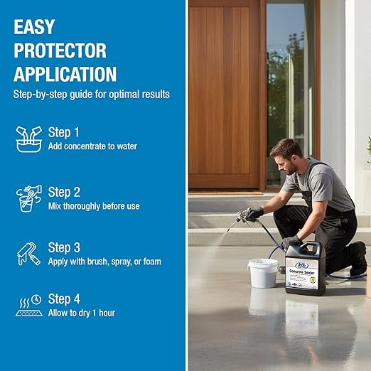 Rain Guard Water Sealers SP-4001 Concrete Sealer Concentrate Makes 1 Gallon - Clear Natural Finish - Deep Penetrating Water Repellent Protection for All Concrete Surfaces -Water-Based Silane/Siloxane
