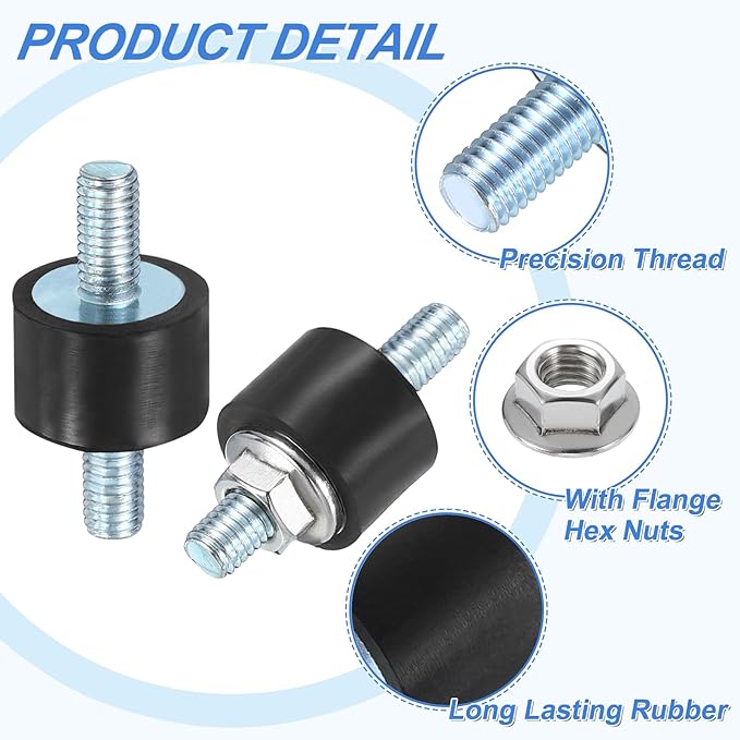 uxcell 4Pcs M5 x 12mm Rubber Mounts, 10 x 15mm Cylindrical Anti Vibration Isolator Studs Shock Absorber Double Studs with Nuts for Car Bobbin Generator Air Compressors