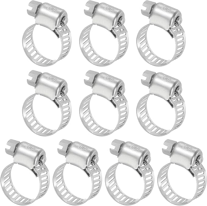 MECCANIXITY Stainless Steel Hose Clamp, Worm Gear Clamp Adjustable 2/5"- 5/8"(10-16mm) Fuel Line Hose Clamps Duct Clamp for Pipe Plumbing Automotive Mechanical (Pack of 10)