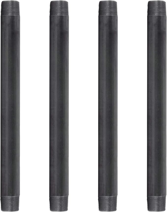 PIPE DECOR 1" x 14" Black Steel Plumbing Pipe, 4-Pack, Pre Cut Connector, Industrial Steel Grey Fits Standard One Inch Threaded Black Malleable Iron Fittings, Build Vintage DIY Furniture