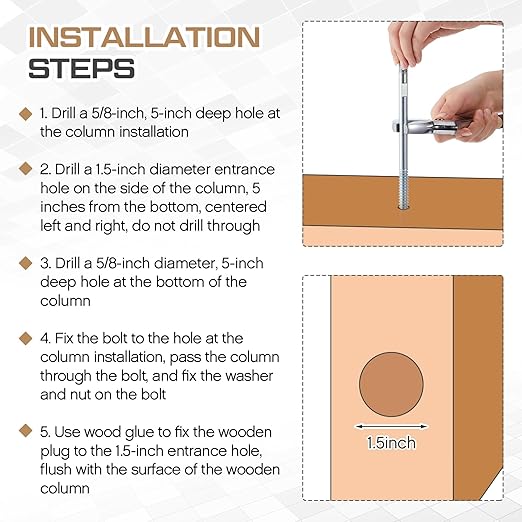 Shimeyao 16 Set Wood Newel Mounting Kit Newel Post Fastener Installation Kit for Residential and Commercial Installation, Anchors Post Directly to Wood or Concrete Floor