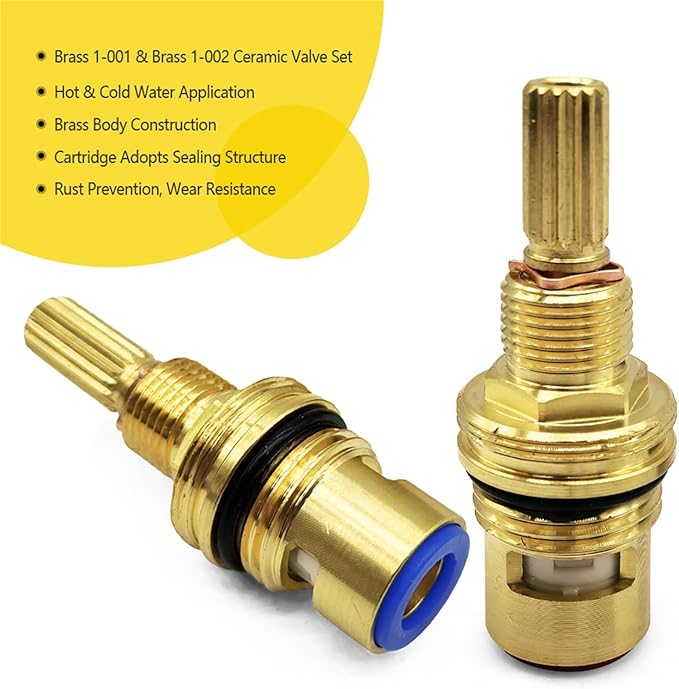 Brass 1-001 & Brass 1-002 Ceramic Cartridge Kit Compatible with Hot Widespread Cartridge and Cold Widespread Cartridge Brass Construction Ceramic Valve Set