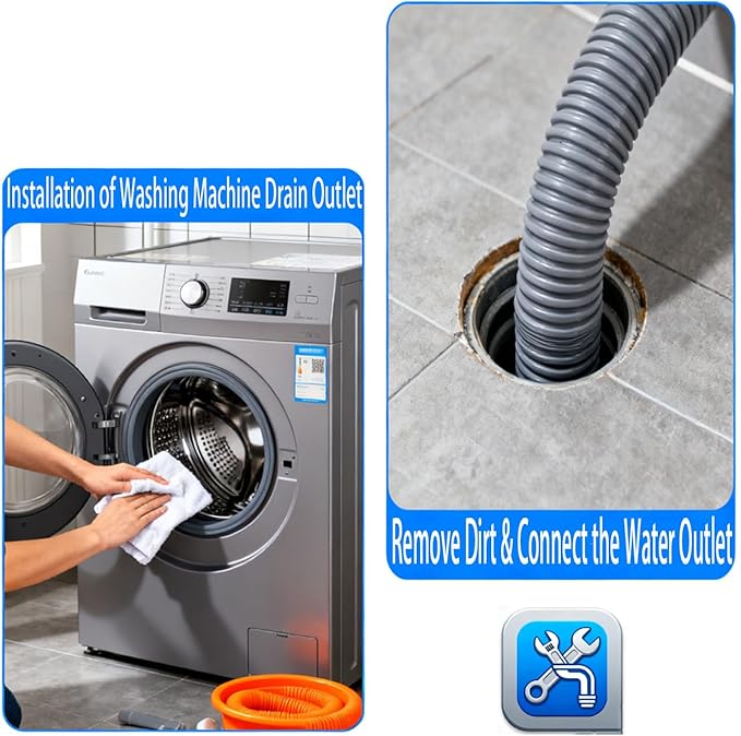 10FT Flexible Corrugated Washer Drain Hose Kit, Compatible with Various Brands of Washing Machine and Dishwasher Drain Hose Extension Kits - Includes 1 Adapter, 4 Clamps, 1 U-Bend Bracket