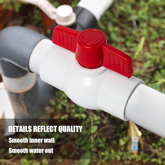 10PCS 1/2" PVC Ball Valve, Shut-Off Ball Valves Socket with Easy Turn Red T-Handles, Slip PVC Valve for Water Project, Swimming Pool, Sewage Pump, Sprinkler Line, Outdoor Plumbing & Irrigation System