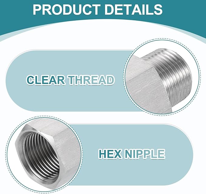 uxcell Pipe Fitting Reducing Adapter, 3/8" NPT Male x M20 Female 304 Stainless Steel Reducer Connector for Water Oil Air Pressure Gauge, Silver