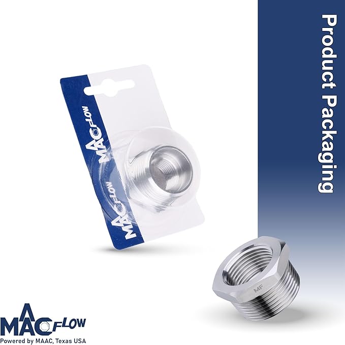 MAACFLOW Stainless Steel 1" Male NPT to 1/2" Female NPT Adapter Reducer Hex Bushing (Thread OD 1.27" - ID 0.72") (Pack of 1)