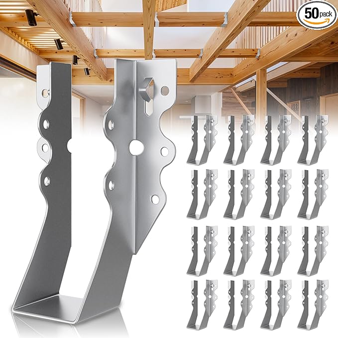 50 Pcs 2x6 Joist Hangers,20 Gauge Metal Face Mount Joist Hangers, Lu26 Joist Hangers Galvanized, Hurricane Ties for Rafter, Rafter Brackets 2x6 for Deck,Floor,Roof Overhang and Ceiling Joist
