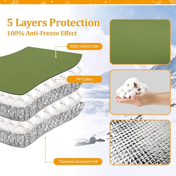 Backflow Preventer Cover (5°F) Heavy-Duty 5-Layer Insulated Enclosure, Freeze & All-Weather Protection for Outdoor Pipe, Irrigation Sprinkler Valve, Well Water Pump & PVB, 20" Wx20 H Green