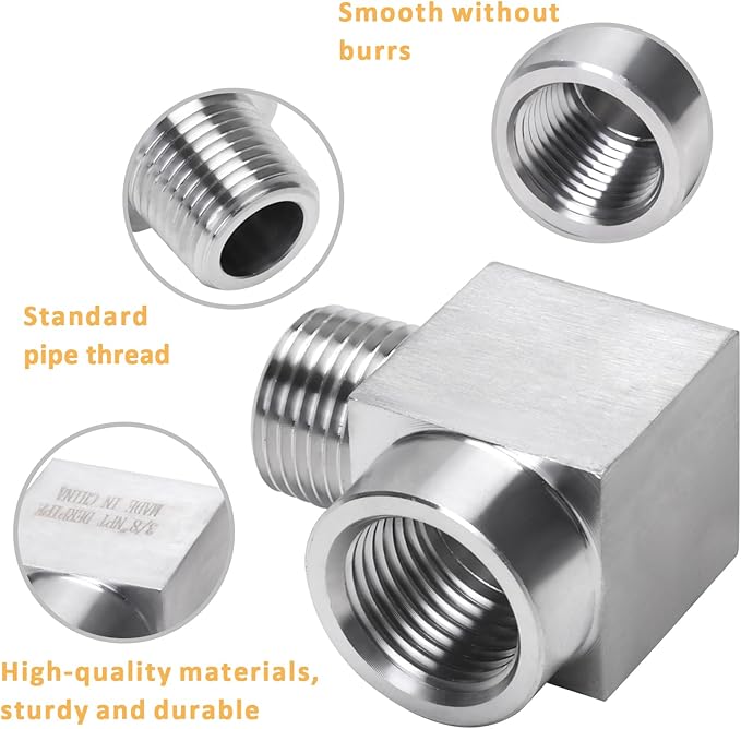 90 Degree Street Elbow - 1/2" NPT Male to 1/2" NPT Female Stainless Steel 304 Heavy Duty Forged Square Barstock Street Elbow Adapter Pipe Fitting (pack of 5)