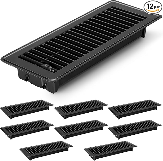 12 PCS Floor Vents Floor Registers 4x12 inch, Heavy Duty Metal Heat Air Vent Covers 4 X 12 with Rust Proof Finish for Home Office Wall Floor Registers Grilles & Vents (12, Black, 4x12Inches)