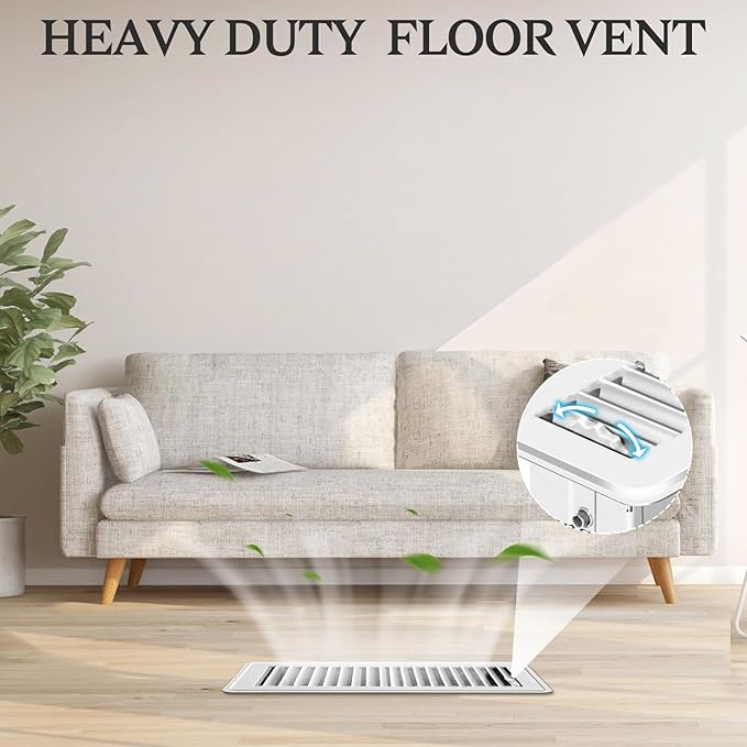 4 PCS Floor Vents Floor Registers 2x12 inch, Heavy Duty Metal Heat Air Vent Covers 2 X 12 with Rust Proof Finish for Home Office Wall Floor Registers Grilles & Vents (4, White, 2x12 Inches)
