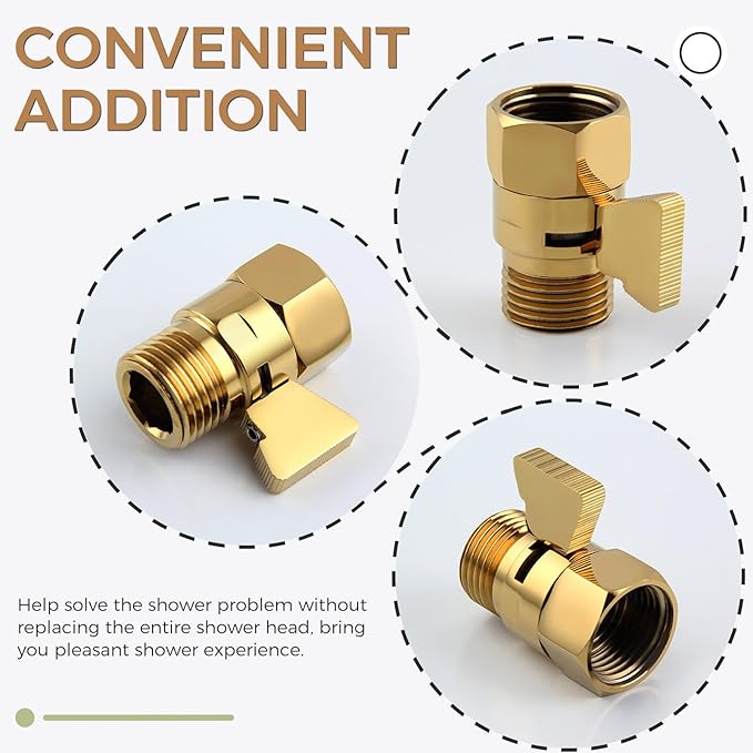 Shower Flow Control Valve, Brass Water Restrictor for Shower Head, Titanium Gold