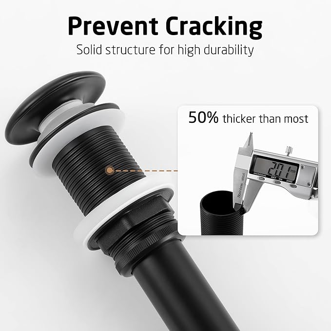 KES Bathroom Sink Drain Without Overflow, Solid Ceramic Cap Pop Up Drain for Bathroom Sink, Ceramic Bathroom Sink Stopper, All-Metal Body Matte Black, S2008D-CB