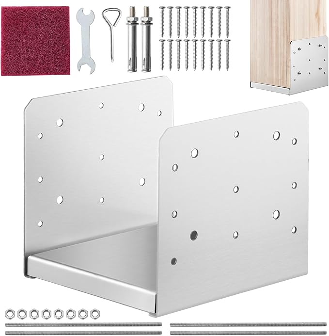 VEVOR 8"x 8" Post Base, 1Pcs Stainless Steel Adjustable Post Anchor Bracket(Internal 7.8 x 7.3"), Adjustable Post Base for Pavilion Deck Porch Handrail Railing Support Decorative Anchor Plate