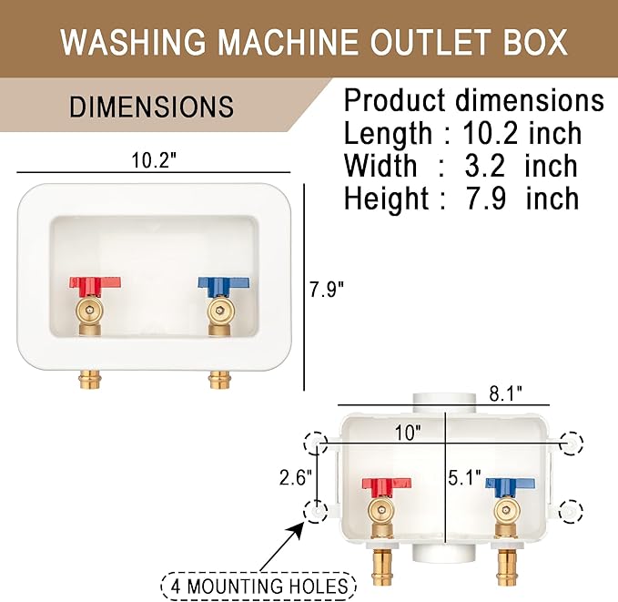 [1 Piece] Lingmfg Washing Machine Outlet Box 1/2 inch Press-Connect with 2 inch Central Drain, Connect 3/4 inch Washing Machine Hoses LING -WMOB-WO-WHA-6