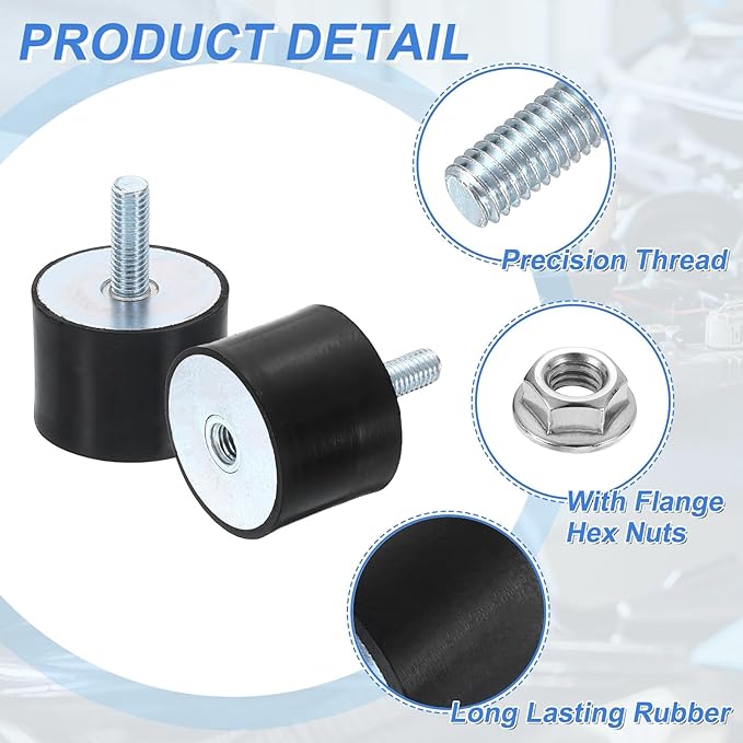 uxcell M8 Rubber Mounts, 2Pcs 39x30mm(DxH) Rubber Cylindrical Anti Vibration Isolator Shock Absorber with Lock Nut for Car Bobbin Generator Air Compressors