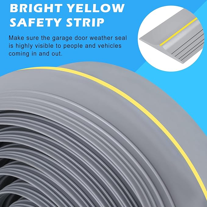 Papillon Garage Door Bottom Seal Strip, Weatherproof EPDM Rubber Threshold, Fits All Standard Doors, Easy for DIY Homeowners, No Adhesive (16.5Ft, Grey)