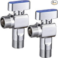 2 Packs of SUBMARINE Brass Shut Off Valve for Kitchen and Bathroom, 1/4 Turn Angle Stop Valve, 1/2'' Inlet and Outlet Caliber with 3/8'' Adapter Hot and Cold Water (Blue)