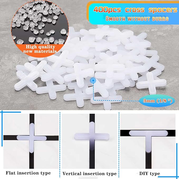 Tile Leveling System Kit Reusable 100pcs Tile Leveler+400pcs 1/8'' Cross-Shaped Tile Spacers+100pcs Replaceable Steel T-Pin Upgrade Adjustable Tile Tools Spacers Shims Floor Leveling 1/16in