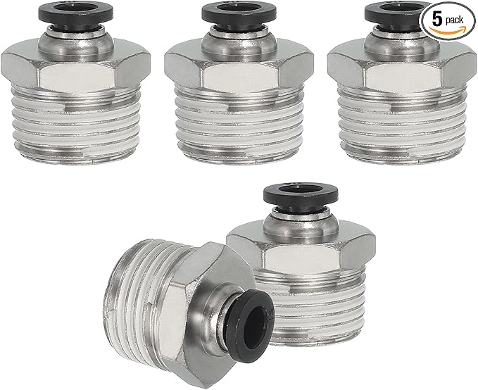 MECCANIXITY 5 Pcs NPT Push to Connect Air Fittings, Male Straight 1/4" Tube OD x 1/2" NPT Thread Air Quick Connector Coupling Adapter for Gas Hose Pneumatic Tools, Black