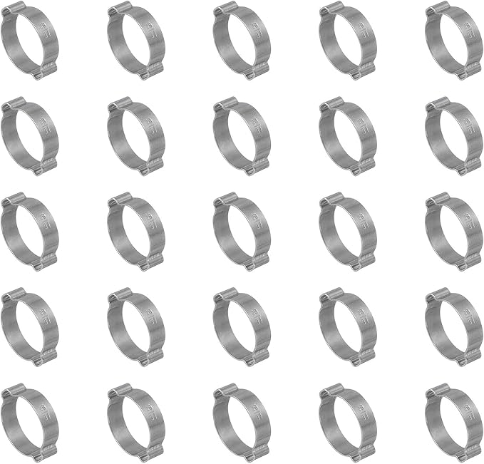 PATIKIL 25 Pack 28-31mm Double Ear Hose Clamp, 304 Stainless Steel O Clip Crimp Rings for Fuel Petrol Pipe Tube Fitting Connections, Silver Tone