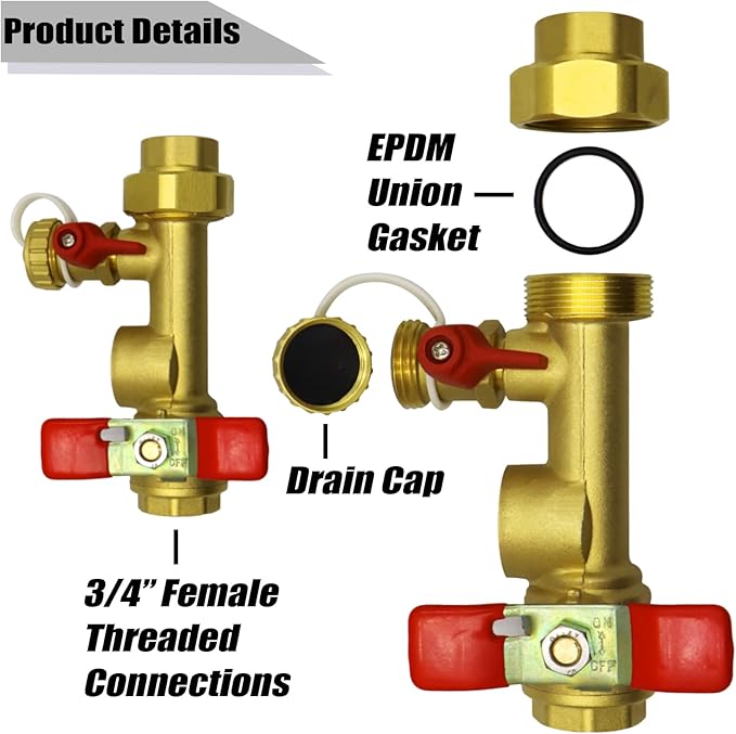3/4 Inch IPS Isolator Tankless Water Heater Service Valve Kit with Pressure Relief Valve, Clean Brass, 3/4 Inch Service Installation Valve for rheem,rinai,ecosmart,navien,noritz,takagi,bosch