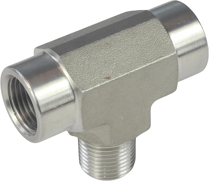 HFS(R) 304 Stainless Steel Forged Pipe Fitting NPT Tee, 3/8" NPT Female x 3/8" NPT Male x 3/8" NPT Female, 3 Ways Branch Tee Connector Pipe Fitting