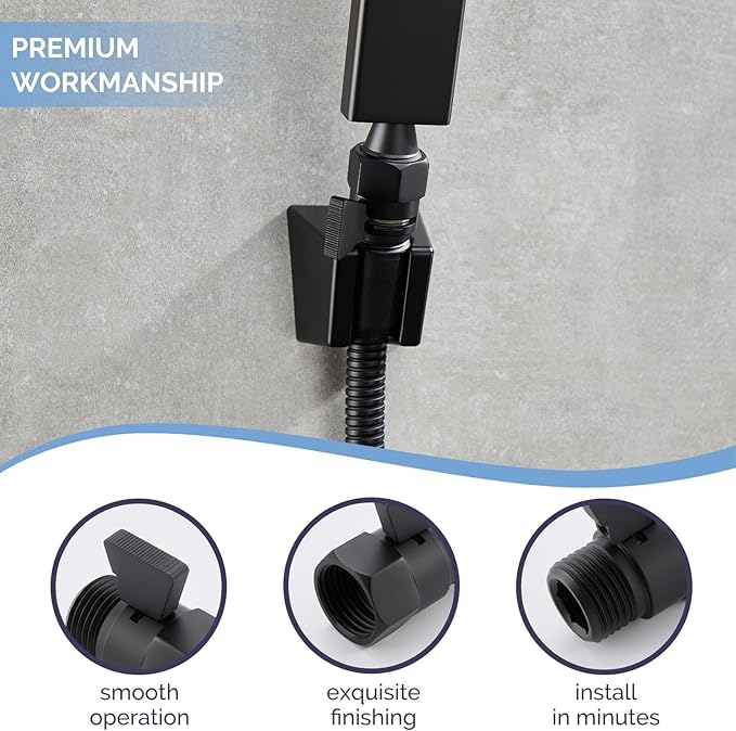 Angle Simple Shower Valve, Brass Water Flow Shut Off Valve for Hand Shower, RV Hose Flow Restrictor, Matte Black