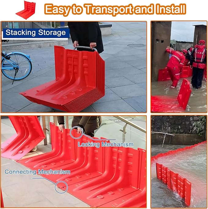 Flood Protection Barrier, ABS Portable Height Flood Mitigation Barriers 2/3/4/5/6/7/8/9/10/20/30-Pcs Boxwall Water Overflow Divert(5-Pcs)