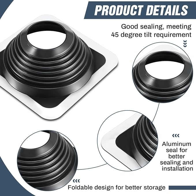 #7 Metal Roof Vent Boot Chimney Flashing Roof Jack Pipe Vent for Pipe Od 6 to 11 Sleeve Square Base Epdm Stove Vent(1 Pcs,14.8 Inch)