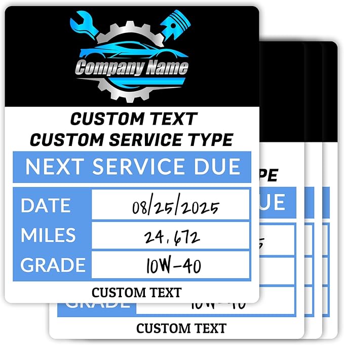 HDSD Custom Oil Change Stickers for Windshield Personalized Text/Logo,Clear and White Labels with Multiple Sizes, Suitable for Car and Transportation Vehicle Windows