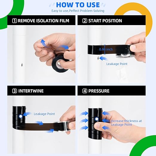 2 Rolls Rescue Tape Self-fusing Silicone Tape 1in(W) x 10ft(L) Waterproof Rubber Tape, Water Hose Leak Seal Pipe Plumbing Hose Repair Tape for Cable Insulating Strech Wrap Seal Black Grip tape