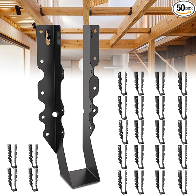 20Pcs Black 2x10 Joist Hangers for Wood,18 Gauge Face Mount Joist Hanger,Lu210 Joist Hangers Powder Coating,Hurricane Ties for Rafter,Rafter Brackets 2x10 for Deck,Floor,Roof Overhang,Ceiling Joist