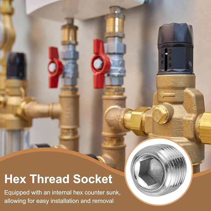 Pipe Plug Stainless Steel Internal Hex Thread Socket Pipe Plug Fitting - Fitting for (Sealing Port - Air Tanks - Water Outlets) 1/8 Inch NPT Male & 6 Pack