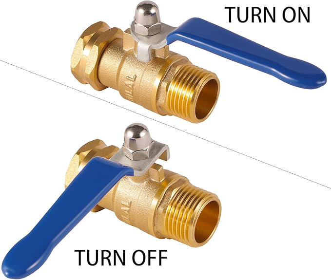 BILAL Heavy Duty Garden Hose Shut Off Valve with Long Handle, High Flow Hose Ball Valve 3/4" GHT Brass Water Valve Shutoff Tool with Rubber Washers, Garden Hose Connector Adapter Fittings (1 Pack)