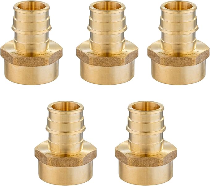 (Pack of 5) EFIELD Pex A Full Flow Expansion Brass Fittings 3/4"x 3/4" Female NPT Adapter, ASTM F1960,(PEX1960028-5PCS)
