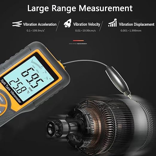 Vibration Meter,Vibrometer Split Probe Vibration Tester, Digital Vibration Analyzer Mechanical Vibration Meters Vibration Sensor Measure Acceleration, Velocity and Displacement