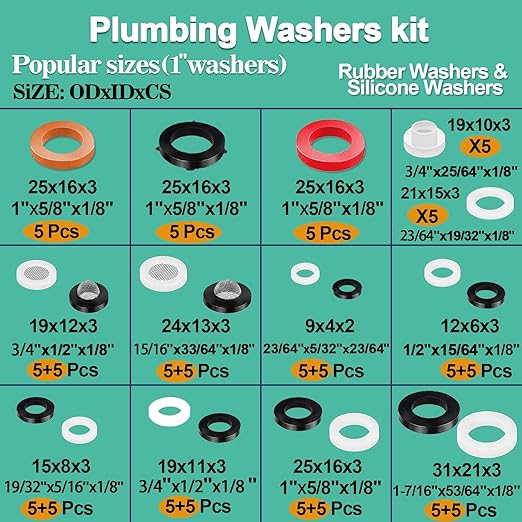 32 Size 258 Pcs Faucet and Plumbing Rubber Washers Assortment Kit for Assorted Garden Hose Valve Spigot Adapter Splitter Outdoor Faucet Bibb Shower Hose Gasket Repair