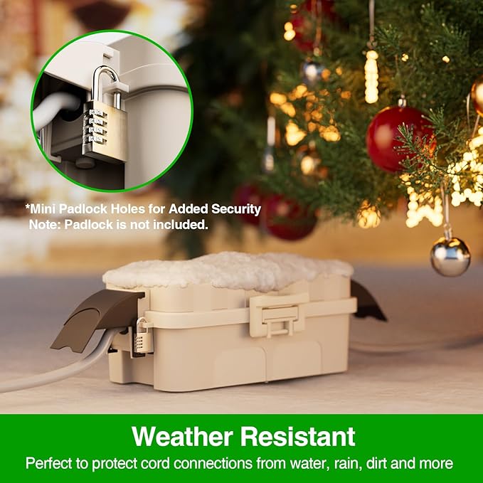 Flemoon 2-Piece Outdoor Waterproof Electrical Box Set – 12.5" x 8.5" x 5" Large & 8.1" x 4.9" x 3.1" Small Weatherproof Electrical Boxes for Power Strips, Outlets, Holiday String Lights, Almond