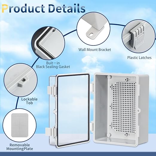 Waterproof Electrical Box Engineering Grade ABS Plastic Outdoor Junction Box Wall Durable DIY Enclosure for Wiring Connections and Protection Clear(7"x5.1"x3.5")