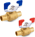 2PCS Foskan 3/4" PEX Crimp Ball Valve, Brass Full Port Shut-off Valve with Blue/Red Butterfly Handle for Portable Water Poject