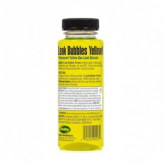 ComStar Leak Bubbles Yellow HVAC & Gas Detector, Fastest-Acting Leak Detector in Today's Market - Safe, Non-Corrosive, Long-Lasting Bubbles & Detects Micro Leaks, Made in USA, 8 Ounces (90-203)