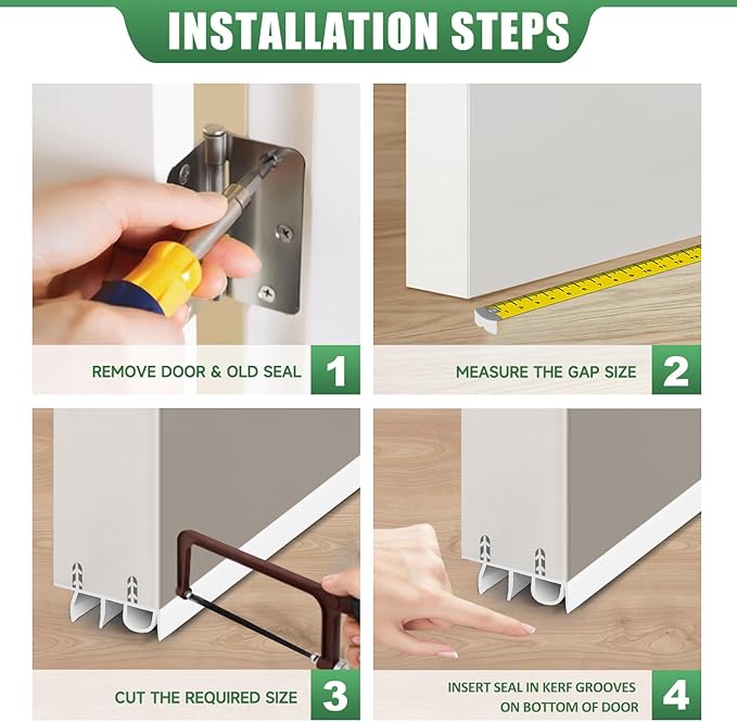 Door Draft Stopper, Cuttable Concealed Kerf/Channel Fit Under Door Seal, Draft Stopper Threshold Seal Bottom of Door Weatherstrip Kerf Weather Stripping Doors 39” Length (White, 39 inch)