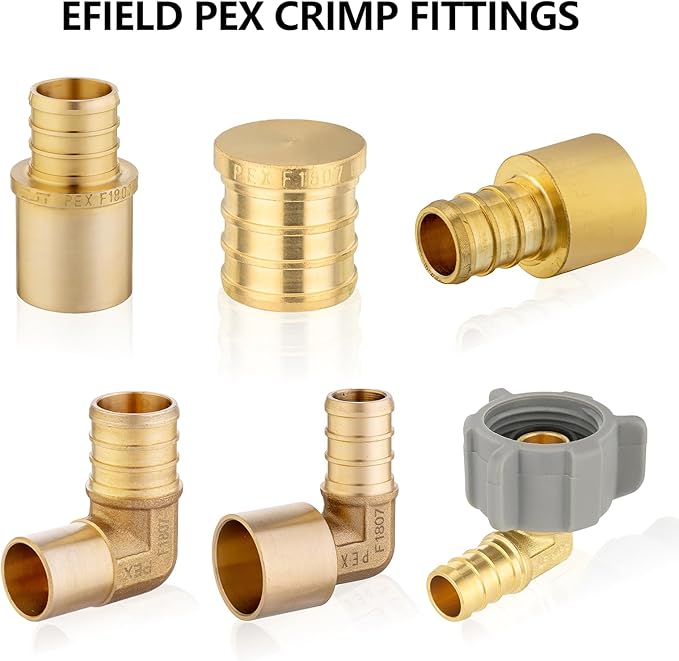 (Pack of 5) EFIELD Pex Barb 1/2" Plug End Cap Pipe Crimp Brass Fitting, ASTM F1807,(PEX1807092-5PCS)